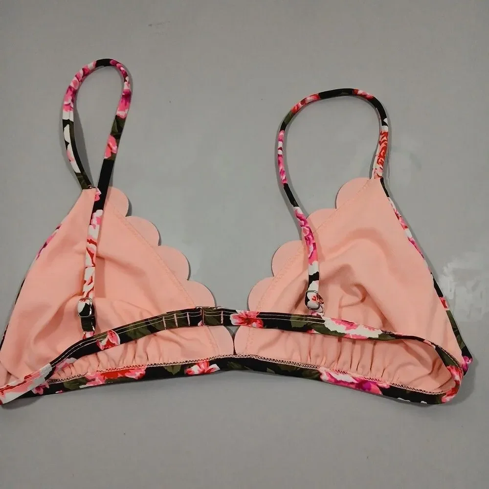 Women Bikini Top Tropical Vacation Black Red S/M 30